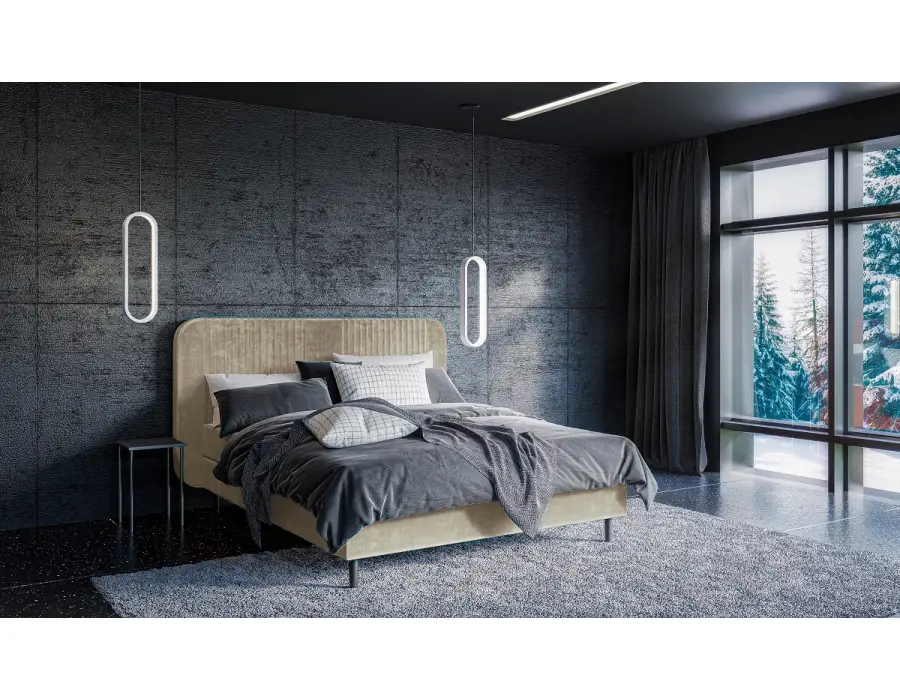 LARETTO T21 łóżko kontynentalne 140x200 zaokrąglone zagłowie z przeszyciami